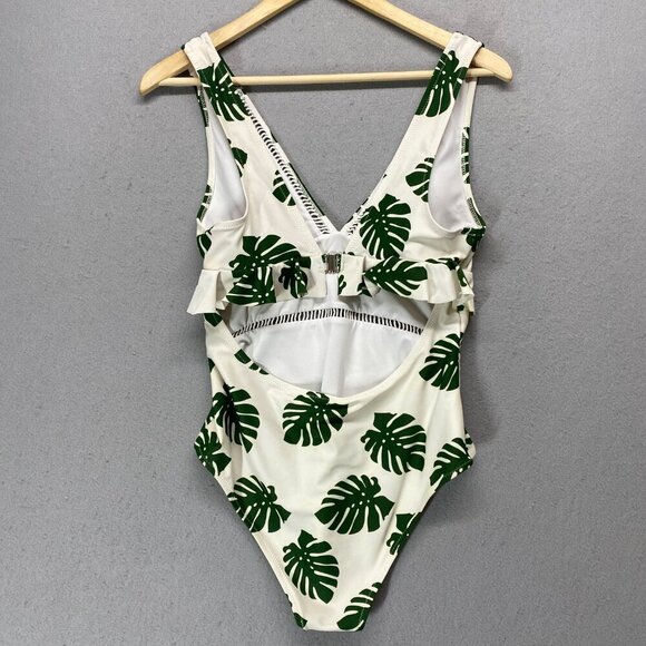 Cupshe Swiwsuit Womens Medium One Piece Green Leaves The Forest Deep V - Picture 5 of 13